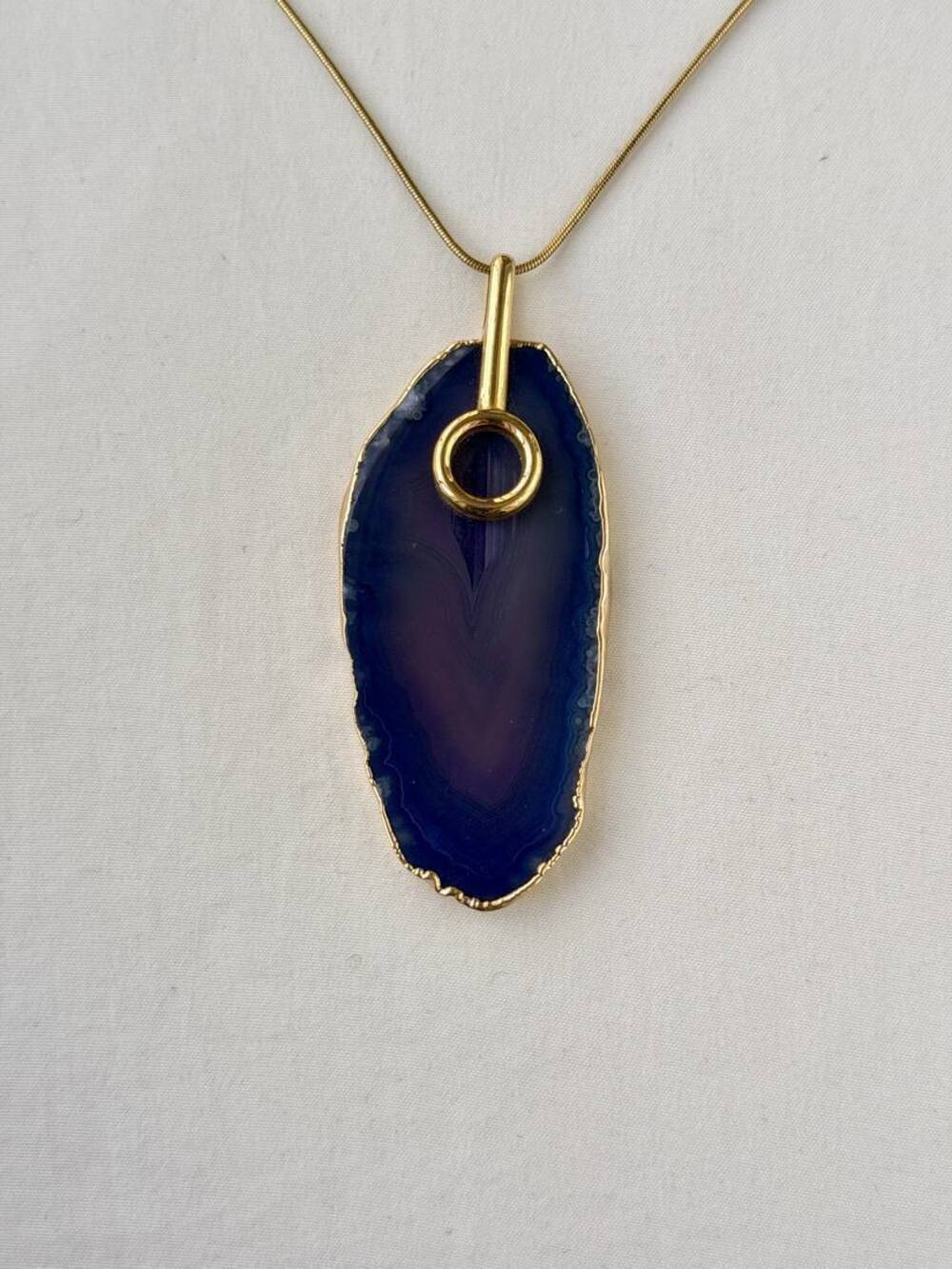 Statement Pendant - 18k Gold Plated - Slice Purple Agate